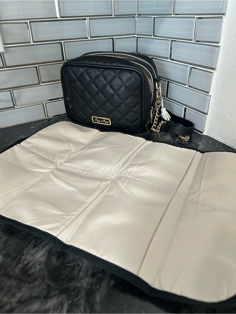 Itzy Ritzy Black Quilted Crossbody with Gold Hardware - Picture 8 of 8